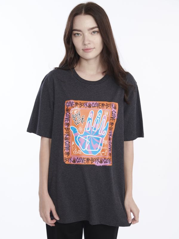Unisex Graphic Tee Cotton T-Shirt G2 เสื้อยืดลายกราฟฟิค โลโก้มือ สีเทาเข้ม