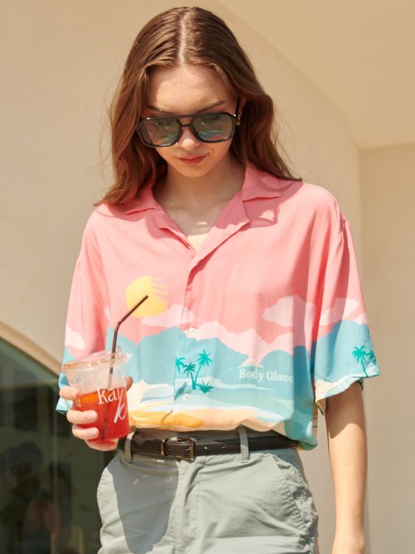 Women's SUMMER PARADISE Shirt เสื้อเชิ๊ต สีเบจ-20