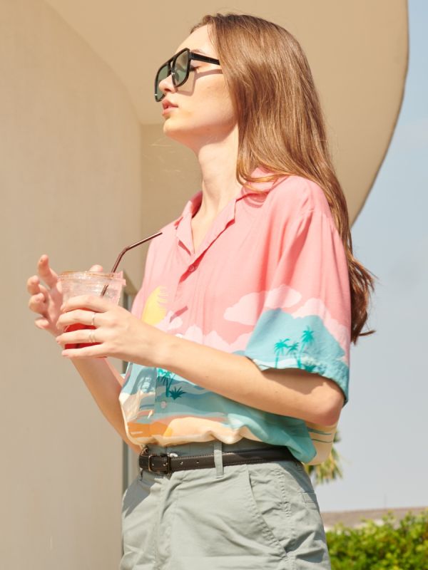Women's SUMMER PARADISE Shirt เสื้อเชิ๊ต สีเบจ-20