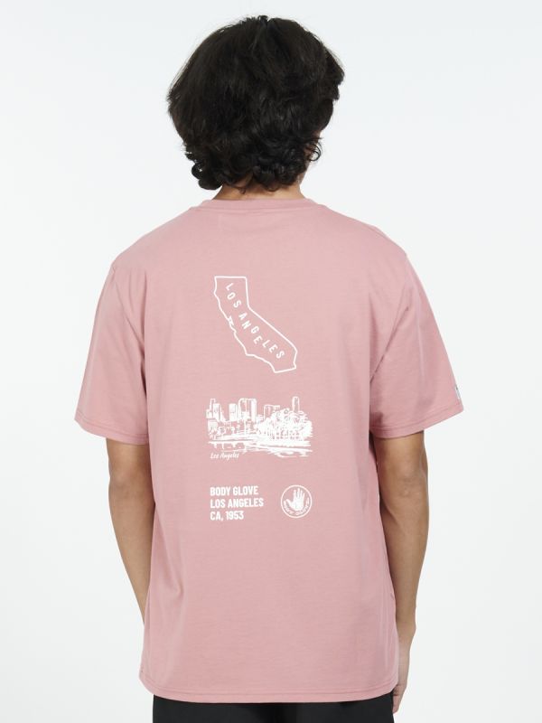 Men's CALIFORNIA DREAMIN Los Angeles Print T-Shirts เสื้อยืด สีชมพู-15