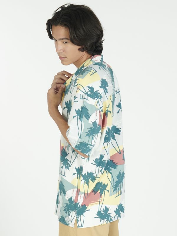 Men's CALIFORNIA DREAMIN Palm Tree Shirts เสื้อเชิ๊ต สีฟ้า-12