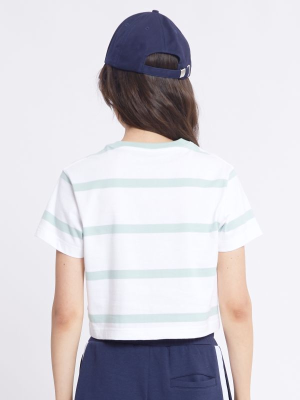 Women's SC University Cropped Stripe T-Shirt 2024 เสื้อยืดครอป สีเขียวอ่อน