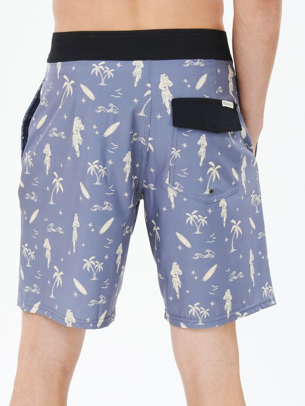 Men's Swimwear Broad Shorts - กางเกงขาสั้น ขอบลาย2 สี DK.Grey