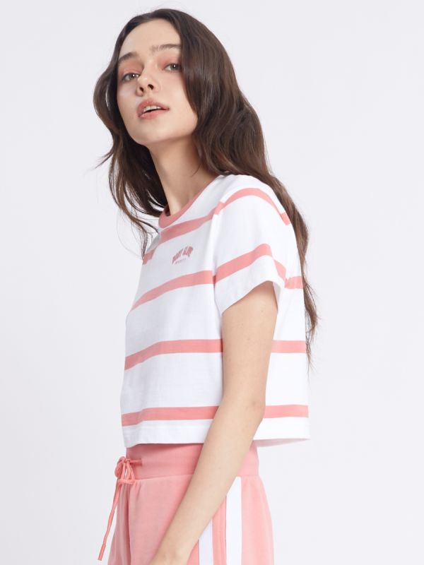 Women's SC University Cropped Stripe T-Shirt 2024 - Peach เสื้อยืดครอป สีพีช