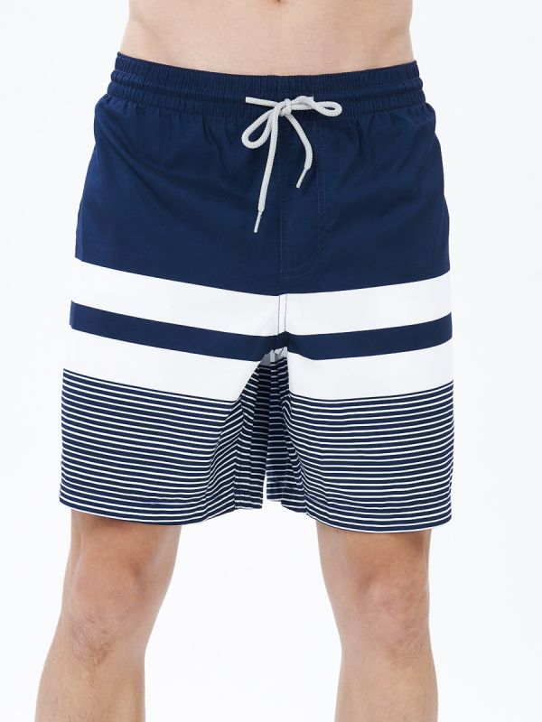 Men's Swimwear Broad Shorts - กางเกงขาสั้น ลายตาราง สี Navy