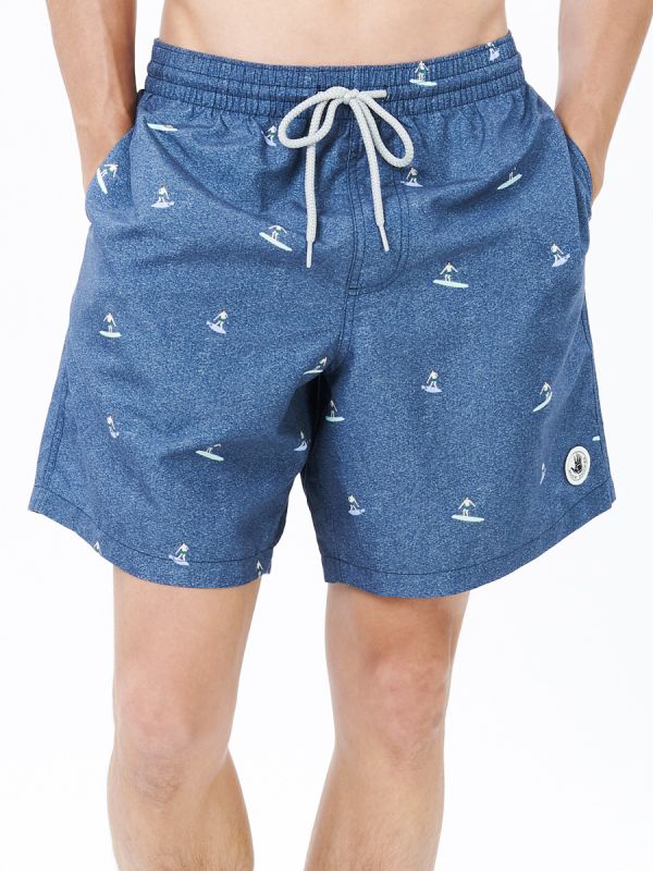 Men's Swimwear Broad Shorts - กางเกงขาสั้น ลายตาราง สี Blue MLG.