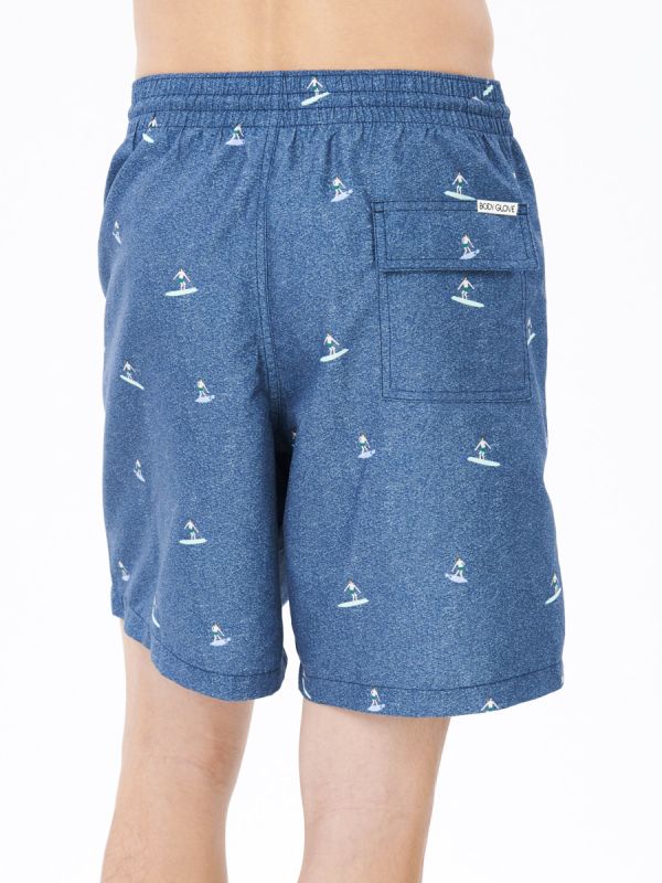 Men's Swimwear Broad Shorts - กางเกงขาสั้น ลายตาราง สี Blue MLG.