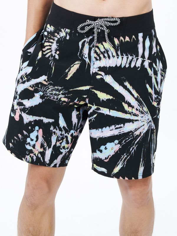 Men's Swimwear Broad Shorts - กางเกงขาสั้น ขอบลาย2 สี Black