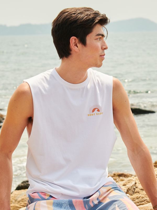Men's Swimwear Top Tank - เสื้อกล้าม ลายคลื่น สีขาว-00
